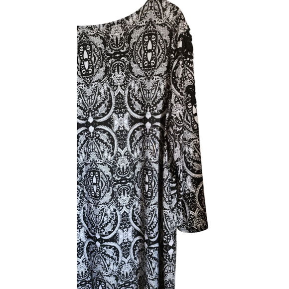 Tacera Black & White Print 3/4 Sleeve Embroidered Career Shift Dress Women's 2X - Picture 7 of 14